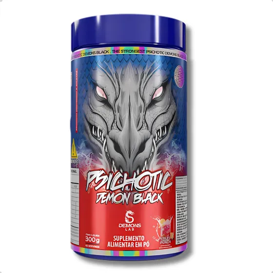 Suplemento Em Pó Demons Lab Psichotic Black Pré Treino Sabor Fruit Punch Em Pote De 300ml