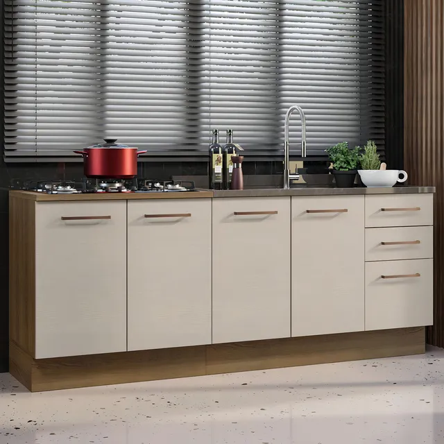 Kit Gabinete Bajo Cocina Madesa Agata 200cm Sin Encimera Color Marrón/Crema