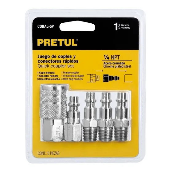 Acoples P/compresor Jgo 5pz 1/4 Npt Acero Cr Coral-5p Pretul