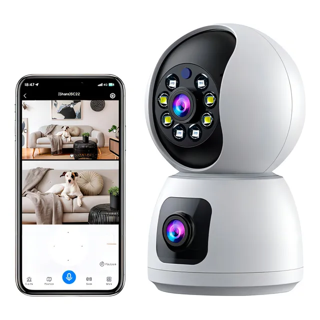 Camara Ip Wifi Doble Lente 360 Camara Interior Doble LenteSirenas Alarma Color Blanco