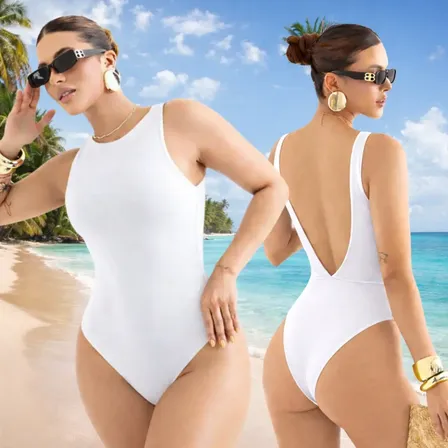 Body Maiô Feminino Costa Nua Alça Collant Bore V Suplex