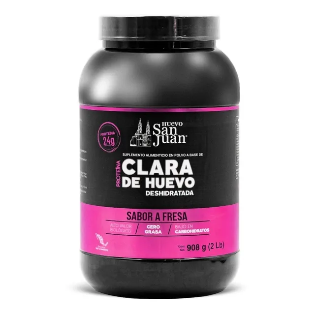 Proteína Clara de Huevo Deshidratada Huevo San Juan, 2lbs de Albumina de Alta Calidad Sabor Fresa