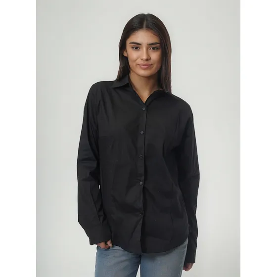 Camisa Dama Mujer Elastizada Negra Ideal Empresas Bordar