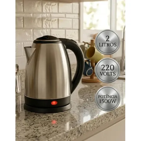 Chaleira Elétrica Inox 2 Litros 1500w Jarra Desligamento Automático Aquecimento