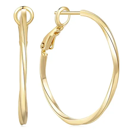 Brinco Argola Ouro 14k Torcido Brinco Feminino 30mm Joias