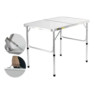 Mesa Dobrável Alumínio 90x60cm Vira Maleta Com Alça Portátil Camping Praia The Black Tools Branco