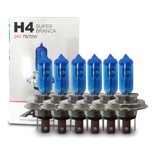 Kit 6un De Lampada Super Branca Halogena H4 24v 75/70w