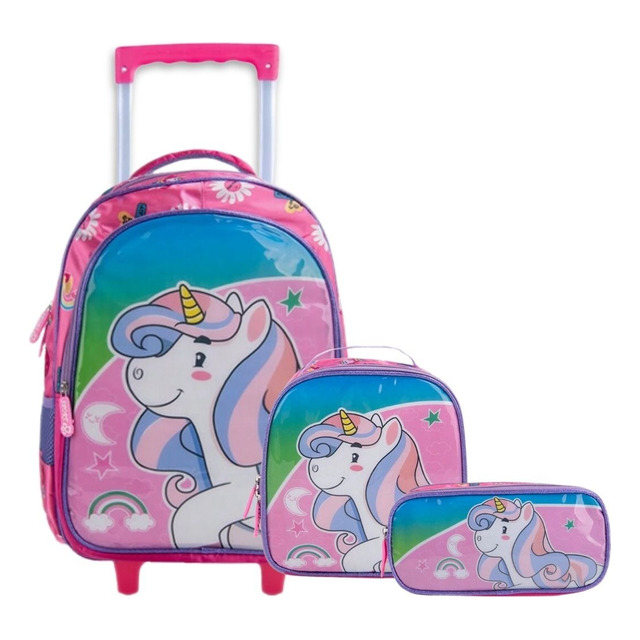 Kit Mochila Rodinhas Infantil Meninas Escolar Unicórnio Kit Mochila Rodinhas Infantil Meninas Escolar Unicórnio