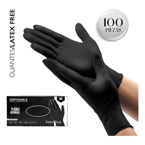 Guantes De Nitrilo Descartables Antideslizantes Selectshop Color Negro Talle M 100 Unidades