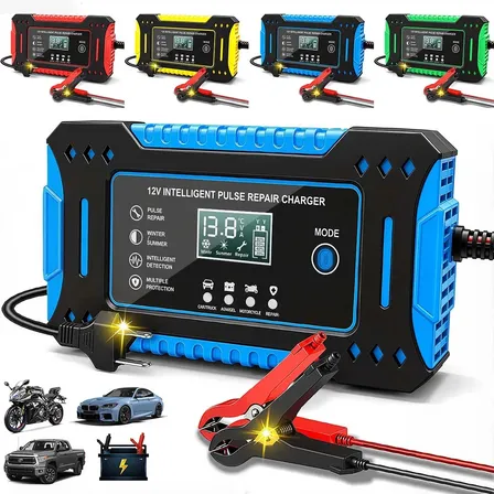 aweshine Carregador inteligente de bateria automotivo 12V portátil, para carro, moto, caminhão e bateria estacionária azul
