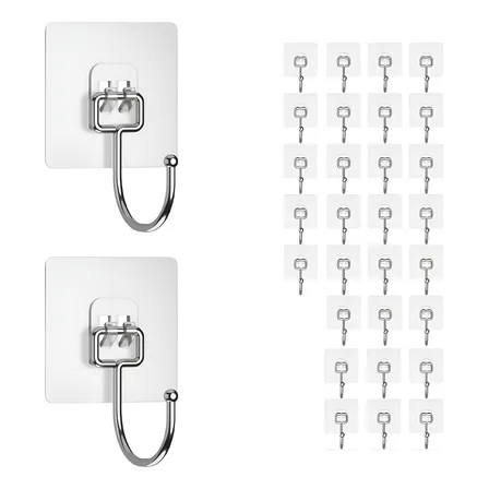 Kit 30 Ganchos Adesivos Grandes Para Pendurar De Parede Transparente