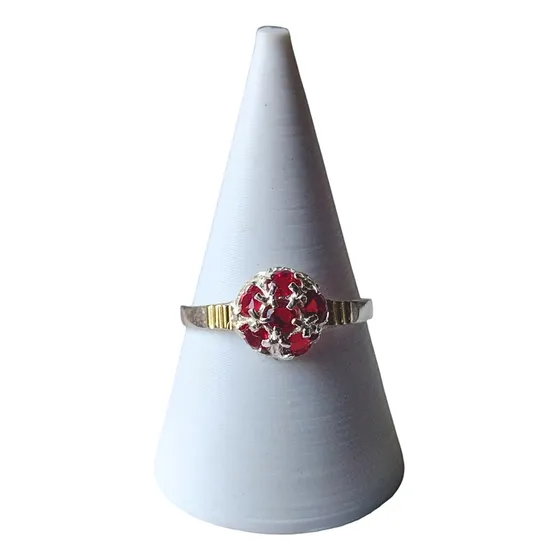 Anillo Frutilla Rojo Plata925  Dublé Y Piedra Zirconia Rojo 20mm