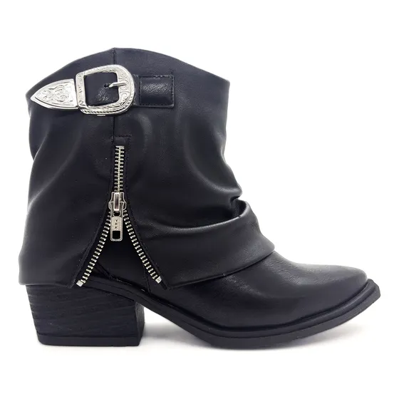 Botas Texanas Botineta Solapa Hebilla Cierre Taco 6 Cm Nueva