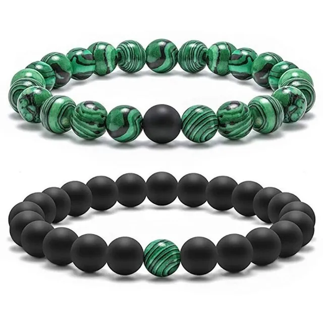Pulseras En Piedra Natural Para Parejas Malaquita Onix Mate