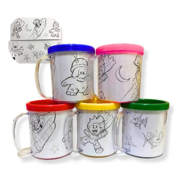 Kit 5 Canecas De Colorir Copo Pintando Caneco Lembrancinha