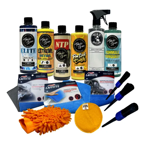 Kit Lavado Auto Completo Cera Shampoo Limpiador Toxic Shine