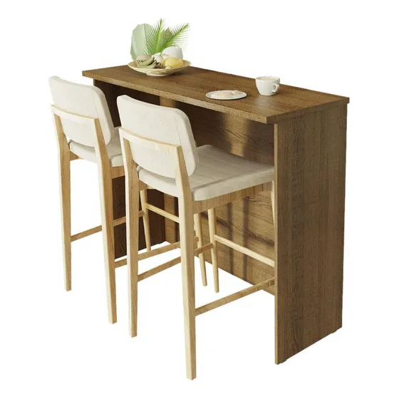 Bancada Ilha Para Cozinha 120 Cm Rustic Madesa Tampa Marrom Pés Marrom G271225ZPR