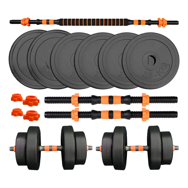 Kit Set Barra Discos Pesas + 2 Mancuernas + 20 Kg Fitnesas