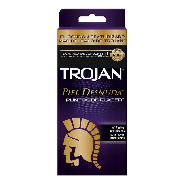 Condones de Látex Trojan Piel Desnuda Puntos de Placer 9 Condones