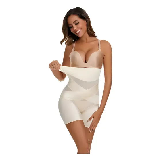 Faja Reductora De Abdomen Y Cintura Comprensión Cruzada Beige Xl