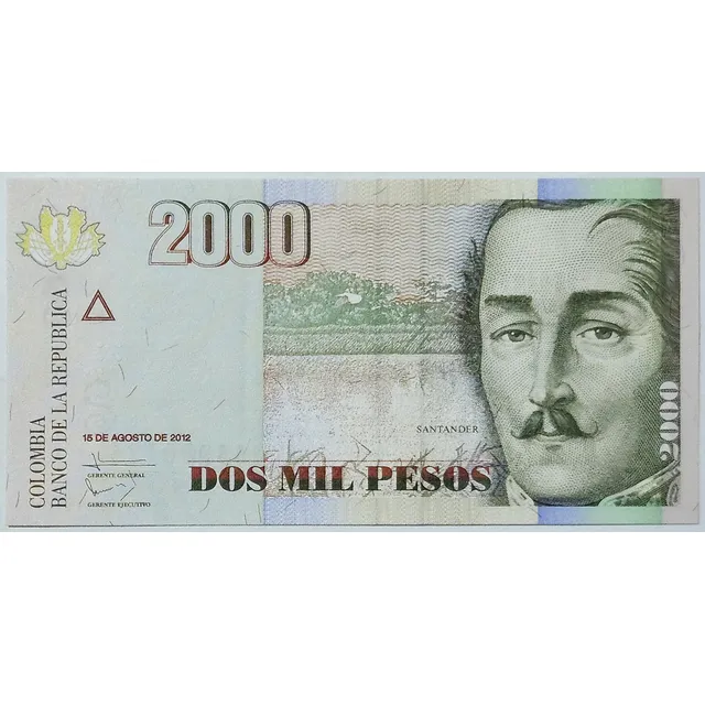 Billete 2000 Pesos 15/ago/2012 Colombia Unc