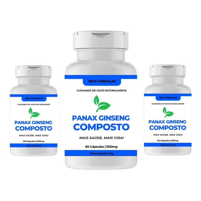 Panax Coreano Composto 3 Potes De 60 Cápsulas De 500mg