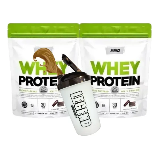 Star Nutrition Whey Protein Proteínas Sabor Cookies And Cream De 908g Pack X2 Vaso Legend 600 Ml