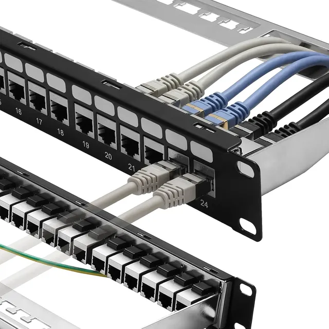 Panel De Conexión De 24 Puertos Cat6a Blindado Con Soporte K