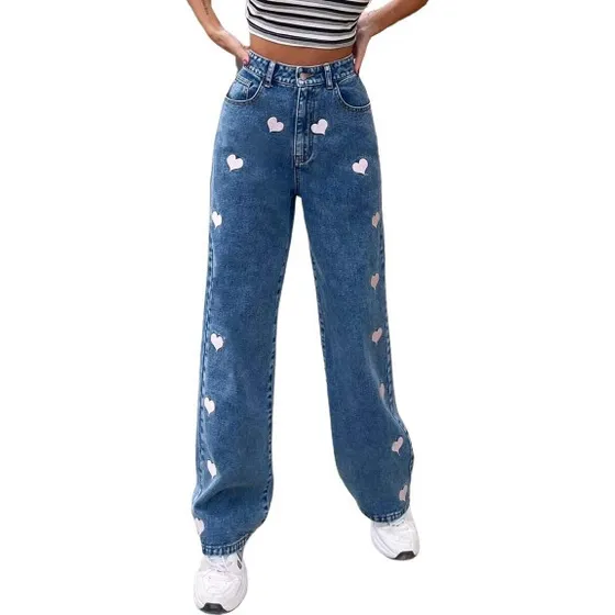 Pantalones Jeans Con Diseño De Corazon