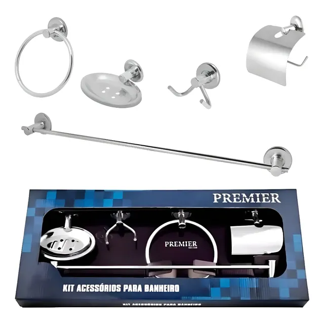 Kit Acessórios Para Banheiro Aço Inox 5 Peças