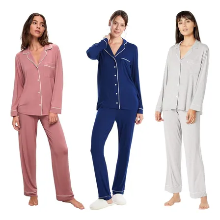 Pijama Mujer Manga Larga Set Camisa Pantalón Suave Invierno