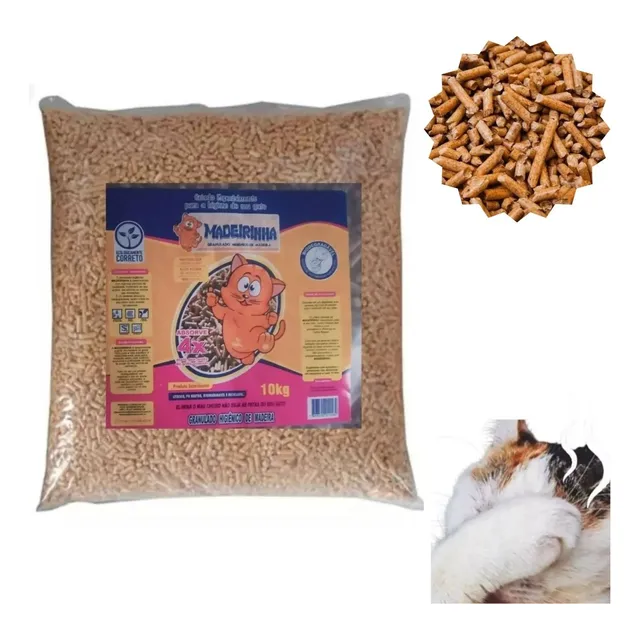 Pellets Higiênico De Madeira Para Gatos Madeirinha 10 Kg
