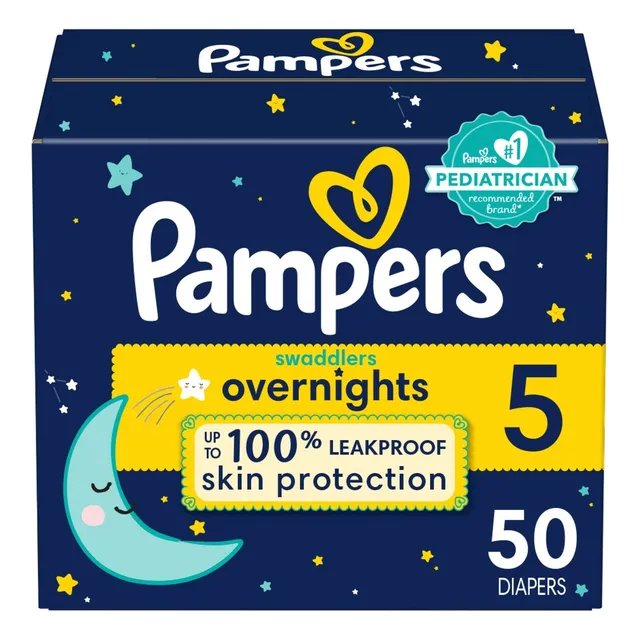 Pampers Overnight - Pañales Etapa 5, 50 Piezas. Para Bebés De 12+ Kg