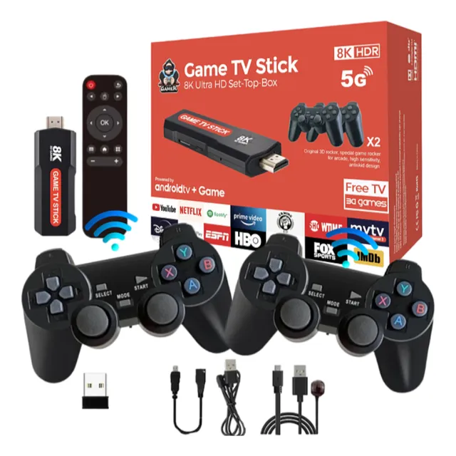 Streaming Tv Stick 8k Game Android Juegos 2 Controles Tv Box