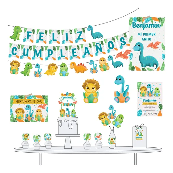 Kit Deco Cumple Imprimible Personalizado Dinosaurios Bebe