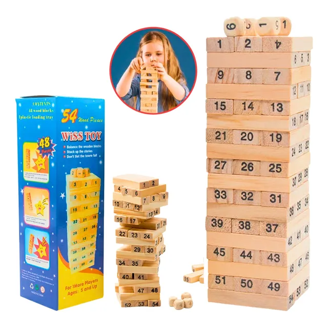 Torre Jenga 54 Bloques Dados Madera Juego Niños Y Adultos