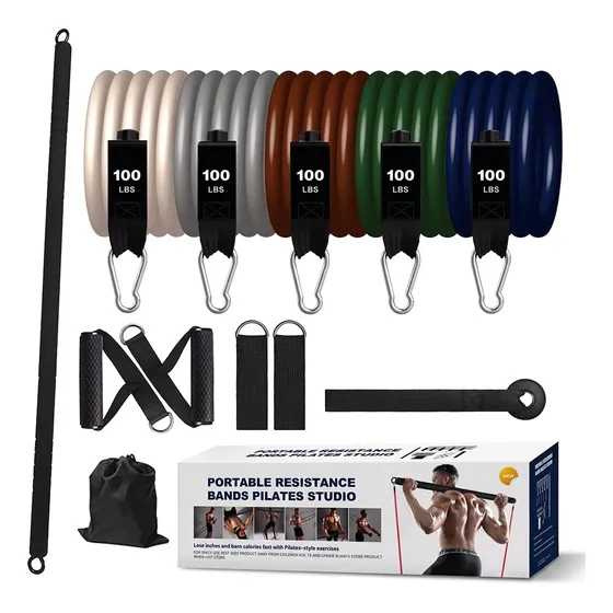 Kit Elastico Treino 500lb Resistência C/manopla Barra Tensão