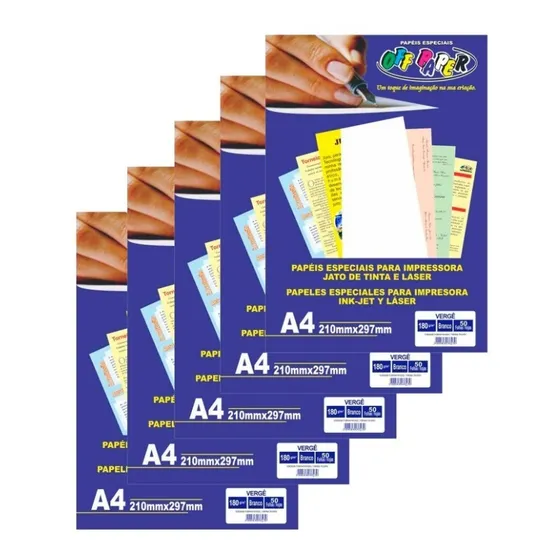 Kit C/ 5 Pct Papel Vergê A4 Branco 180g Off Paper 250 Folhas