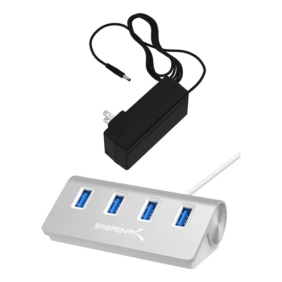Sabrent Hub Usb 3.0 Aluminio 4 Puerto Premium Adaptador 5 V