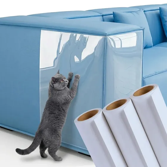 Kit 3 Protetores Sofá Adesivo Anti-arranhão Pet Transparente 3mx30cm Rolo Fita Película Adesiva Pvc Protetora Anti-arranhões Gatos Plástico Impermeável Arranhador Móveis Poltrona Cama Autocolante