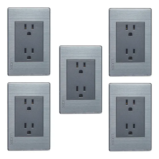 Paquete 5 Placas Con Contacto Duplex Lucek Premium 16 A 250v Anodizado
