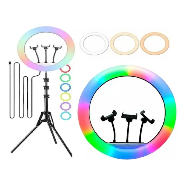 Aro Luz 56cm Luces Rgb + Calidas, Incluye Tripode  