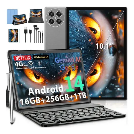 Tablet Xgody Hope 12 Pro de 10.1" con 256 GB y 16 GB RAM para Android 14, con Teclado