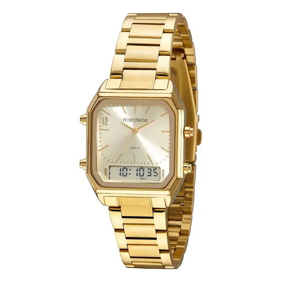 Relógio Feminino Quadrado Anadigi Dourado Mondaine