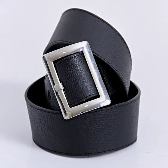 Cinturon Negro Ecocuero Hebilla Ancha Mujer Kinoa Denim Negro 110