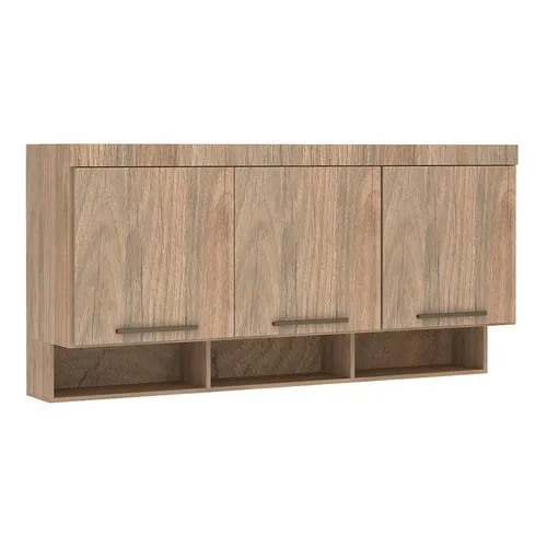 Armário Modulado Ponte Queen 3pt E Nicho 165cm Slim Luciane Cor Jequitibá