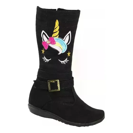 Botas Niña Unicornio Larga Negro Casual Moda Botines Botin