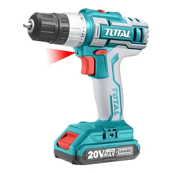 Taladro atornillador inalámbrico 20V TOTAL de 10mm + Incluye Bateria y cargado + accesorios