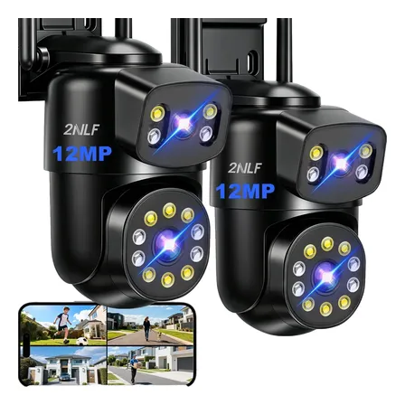 2nlf 2pcs Doble Lente 12mp Cámara De Seguridad Wifi Audio