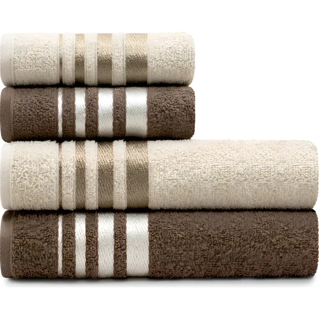 Jogo Toalhas De Algodão 4 Peças Banho E Rosto Bege Marrom Karsten